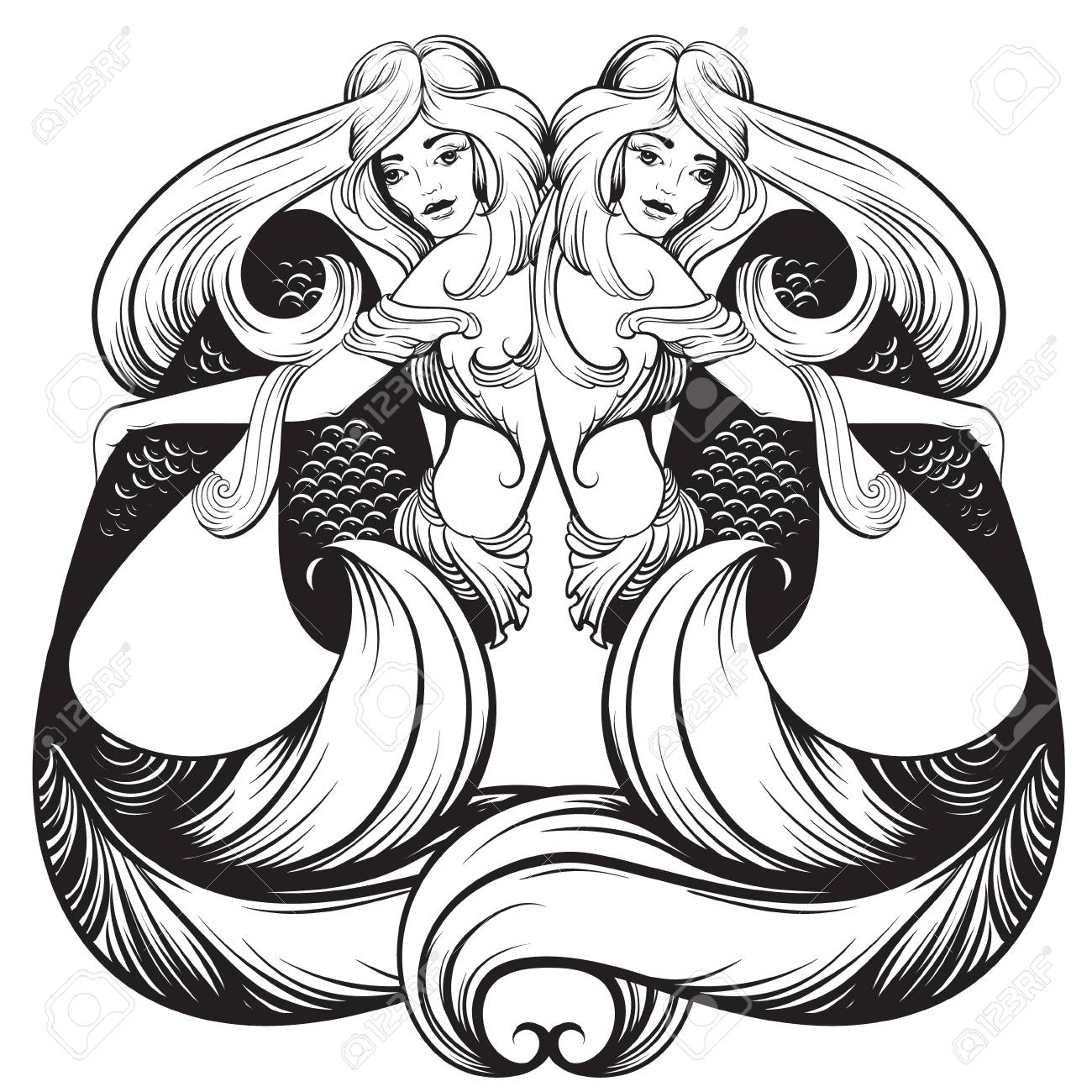 1300x1300 Vector Illustration Of Beautiful Mermaid With Nautilus