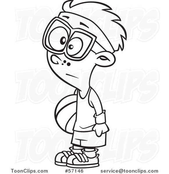 581x600 Cartoon Outline Boy Wearing Glasses And A Headband, Holding A Ball