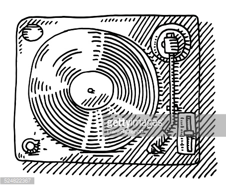 454x378 Hand Drawn Vector Drawing Of A Record Player, View From Above