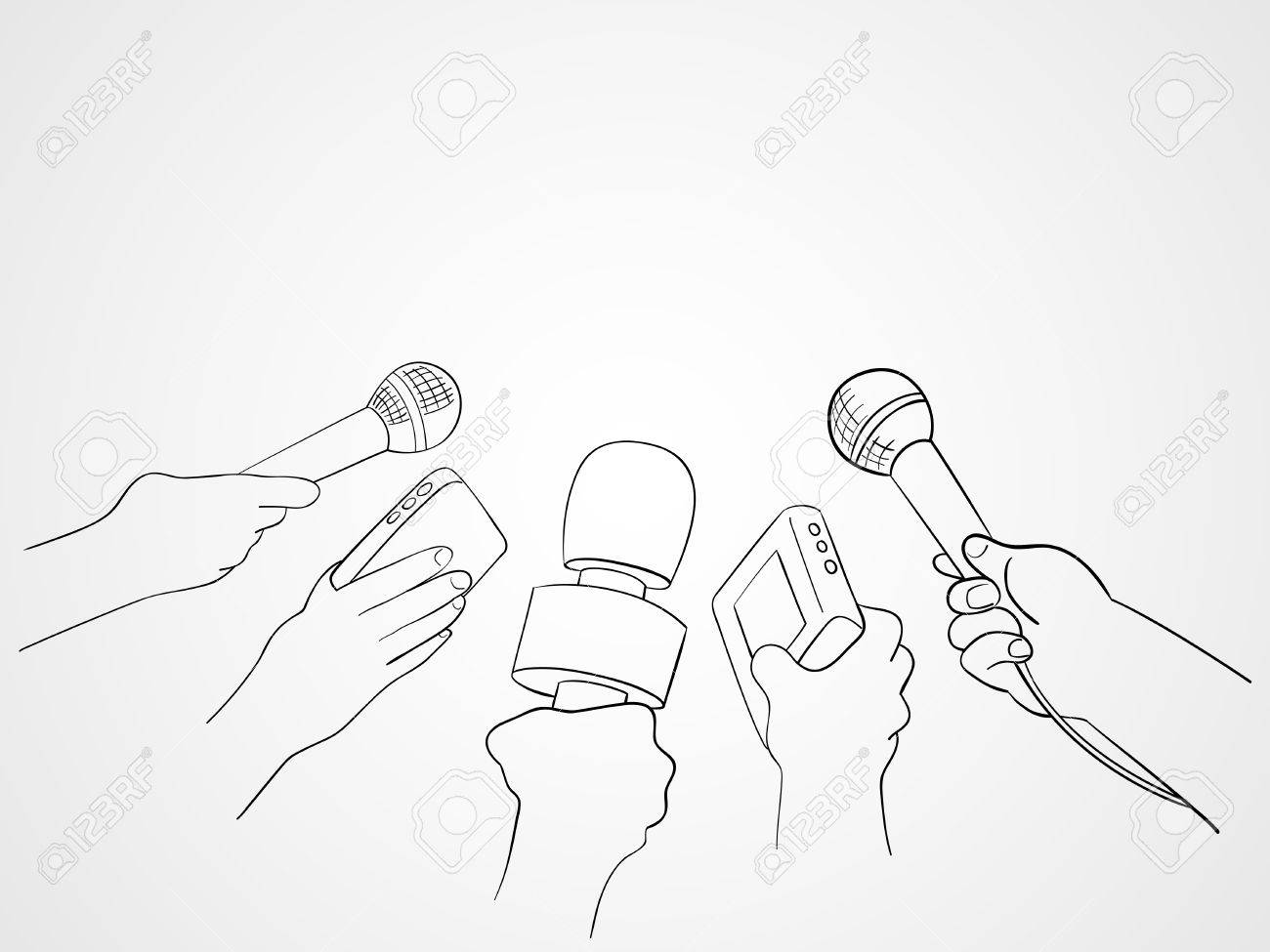 1300x975 Line Art Illustration Of Hands Holding Microphones And Recorders