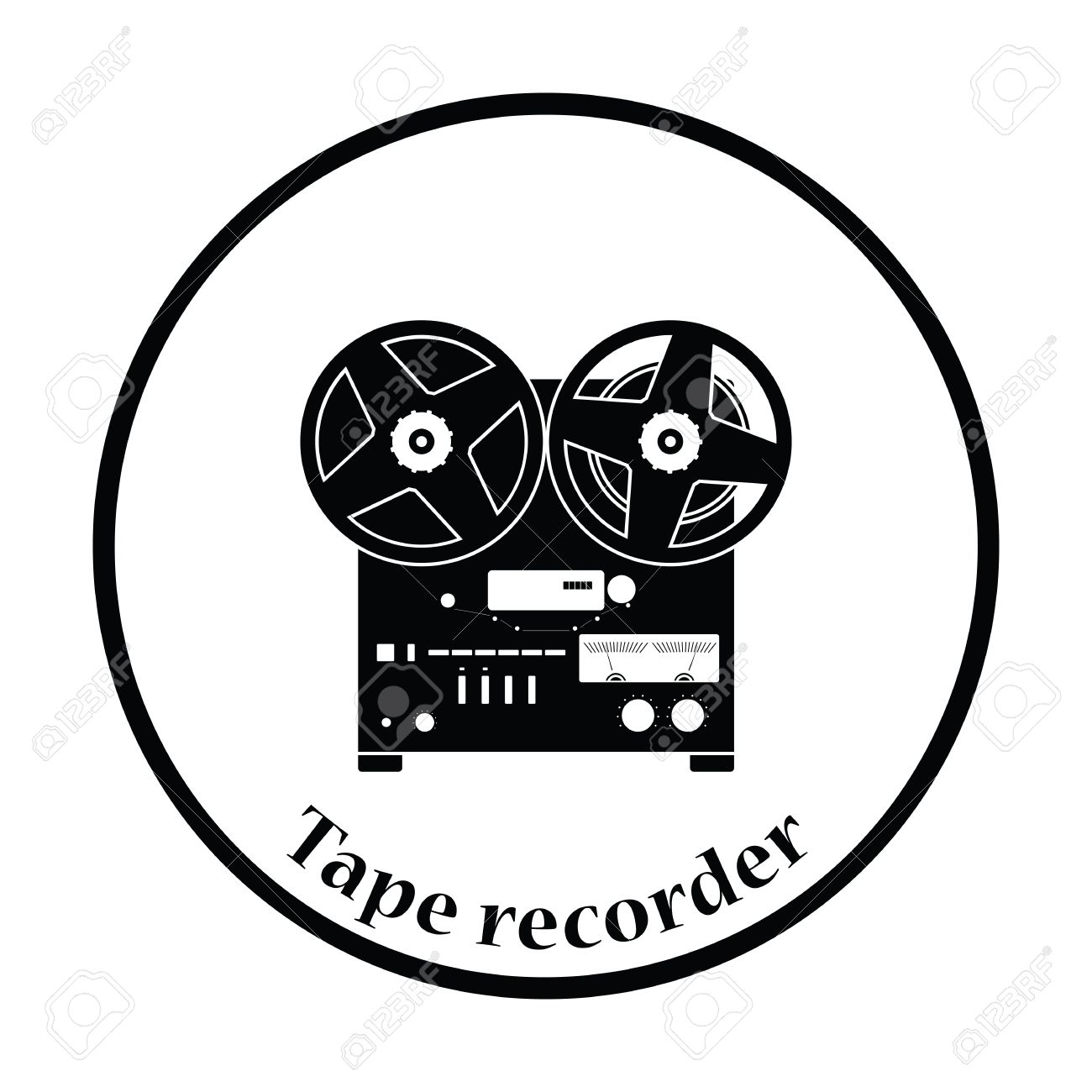 1300x1300 Reel Tape Recorder Icon. Thin Circle Design. Vector Illustration