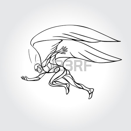 450x450 Start Running. Man With Wings Outline Vector Illustration