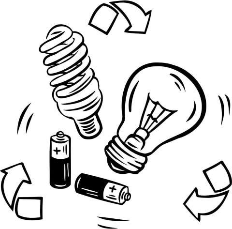 480x473 Battery And Bulb Recycling Coloring Page Free Printable Coloring