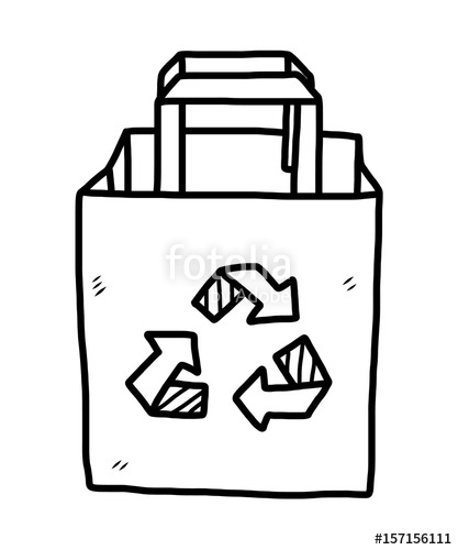 417x500 Recycle Paper Bag Cartoon Vector Illustration, Black