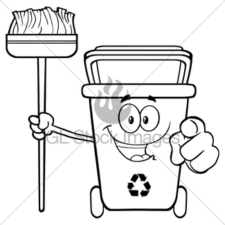 325x325 Open Green Recycle Bin Cartoon Character Holding A Broom Gl