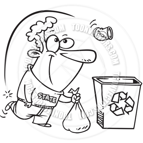 460x460 Cartoon Recycling Bin (Black And White Line Art) By Ron Leishman