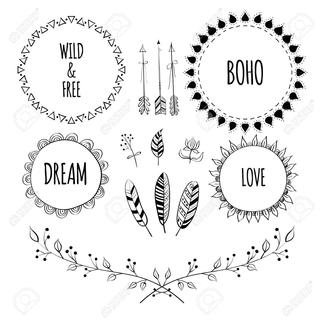 1300x1300 Set Of Boho Style Frames And Hand Drawn Elements. Hand Drawn