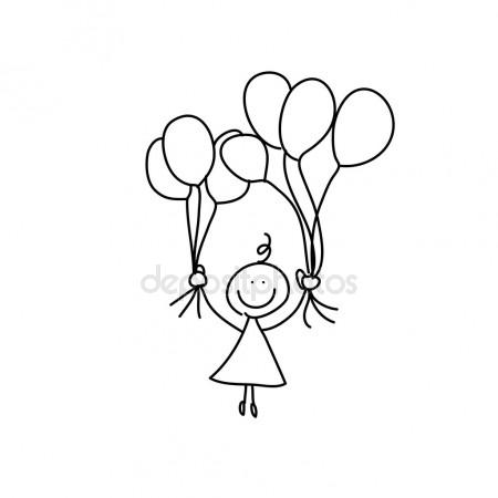 450x450 Hand Drawing Girl With Balloons Stock Vector Atthameeni