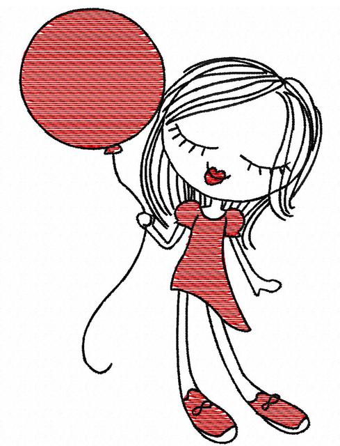 489x640 Swirly Girl With Balloon Sketch Embroidery Design