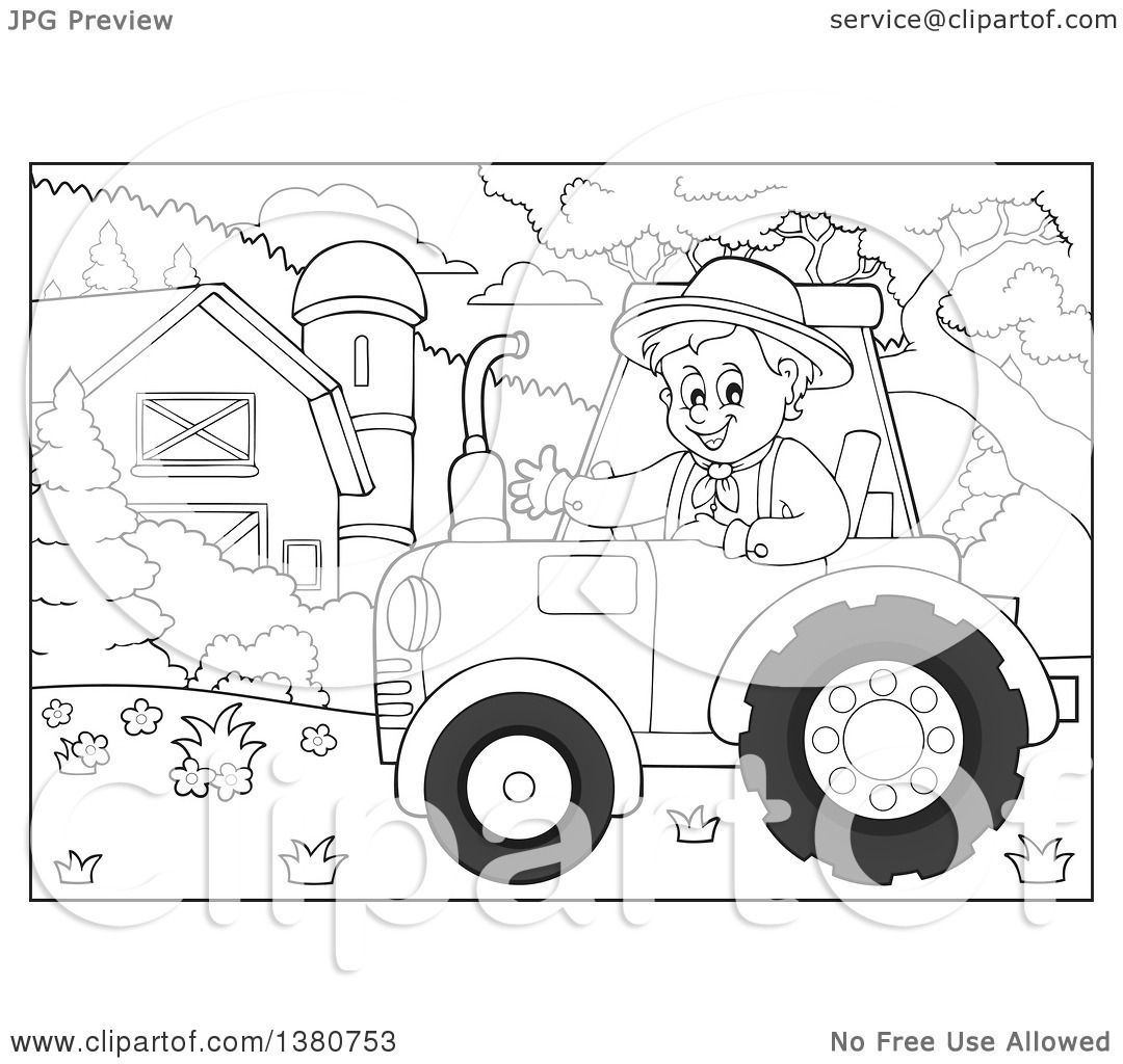 1080x1024 Clipart Of A Black And White Happy Male Farmer Waving And Driving