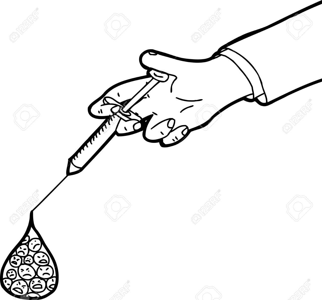 1300x1212 Outline Cartoon Of Sick Blood Cells In Syringe Royalty Free