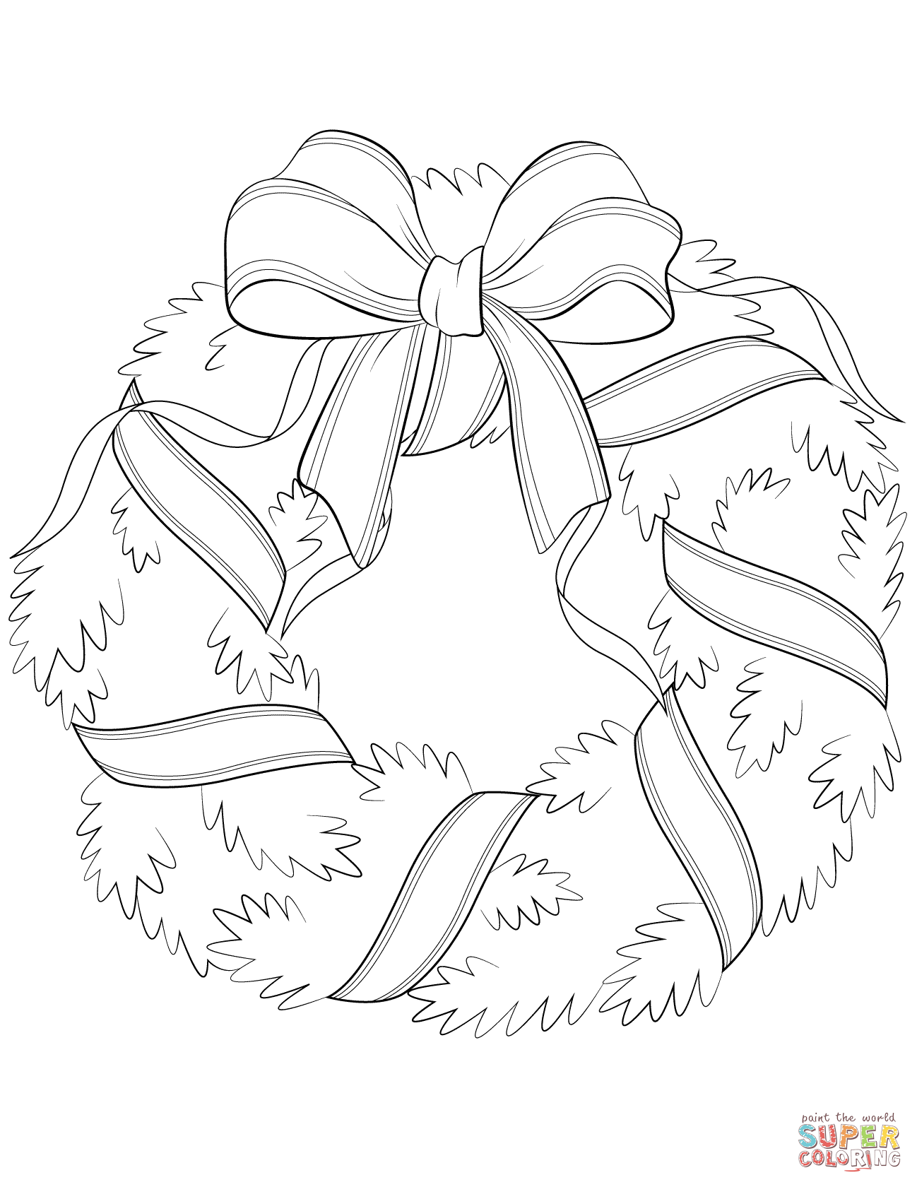 1298x1680 Christmas Wreath With Red Bow Coloring Page Free Printable