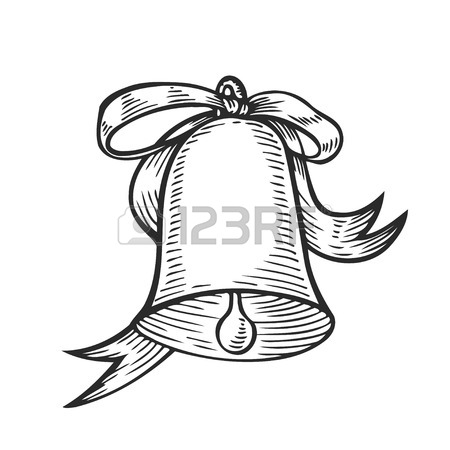 450x450 Seamless Hand Drawn Gold Bell With Red Bow. Christmas Plant Retro