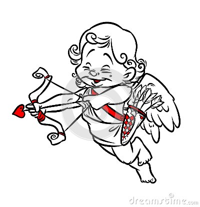 400x414 Angel Cupid Bow Arrow Cartoon Doodle Contour Illustration Style
