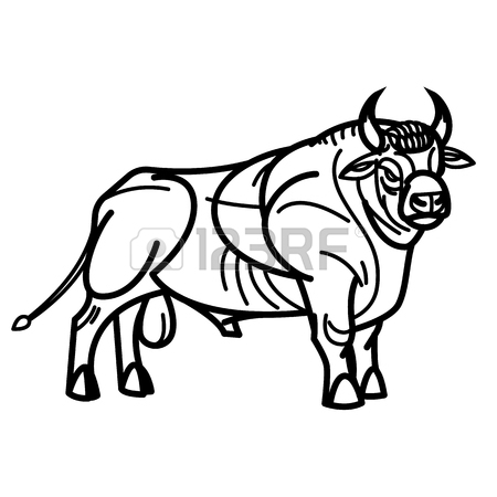 450x450 Stylized Drawing Of A Powerful Standing Red Bull Royalty Free