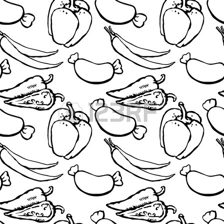 450x450 Seamless Pattern With Chicken, Red Hot Chili Peppers And Bell