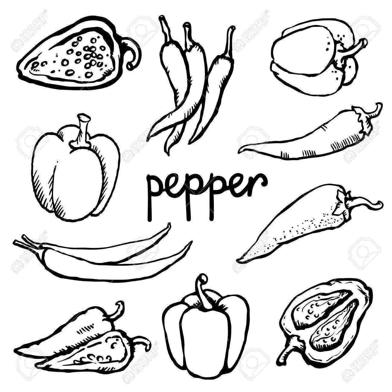 1300x1300 Set Icon Red Hot Chili Peppers And Bell Peppers Black Line