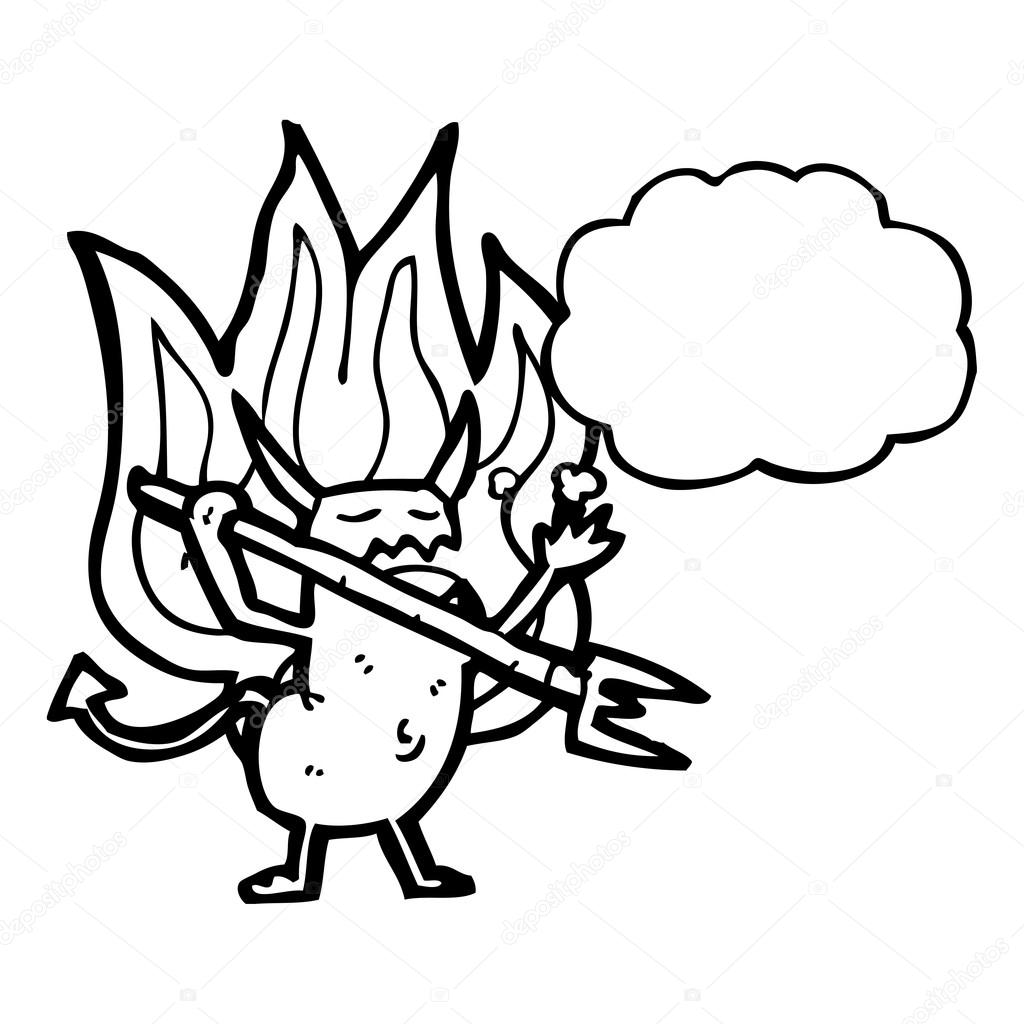 1024x1024 Flaming Red Devil With Pitchfork Cartoon Stock Vector