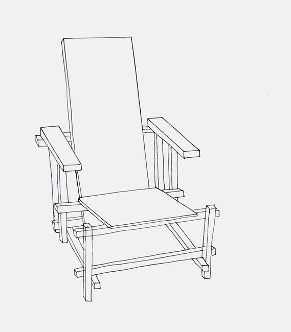 569x650 Red And Blue Chair Line Drawing By Rachael Edmonds
