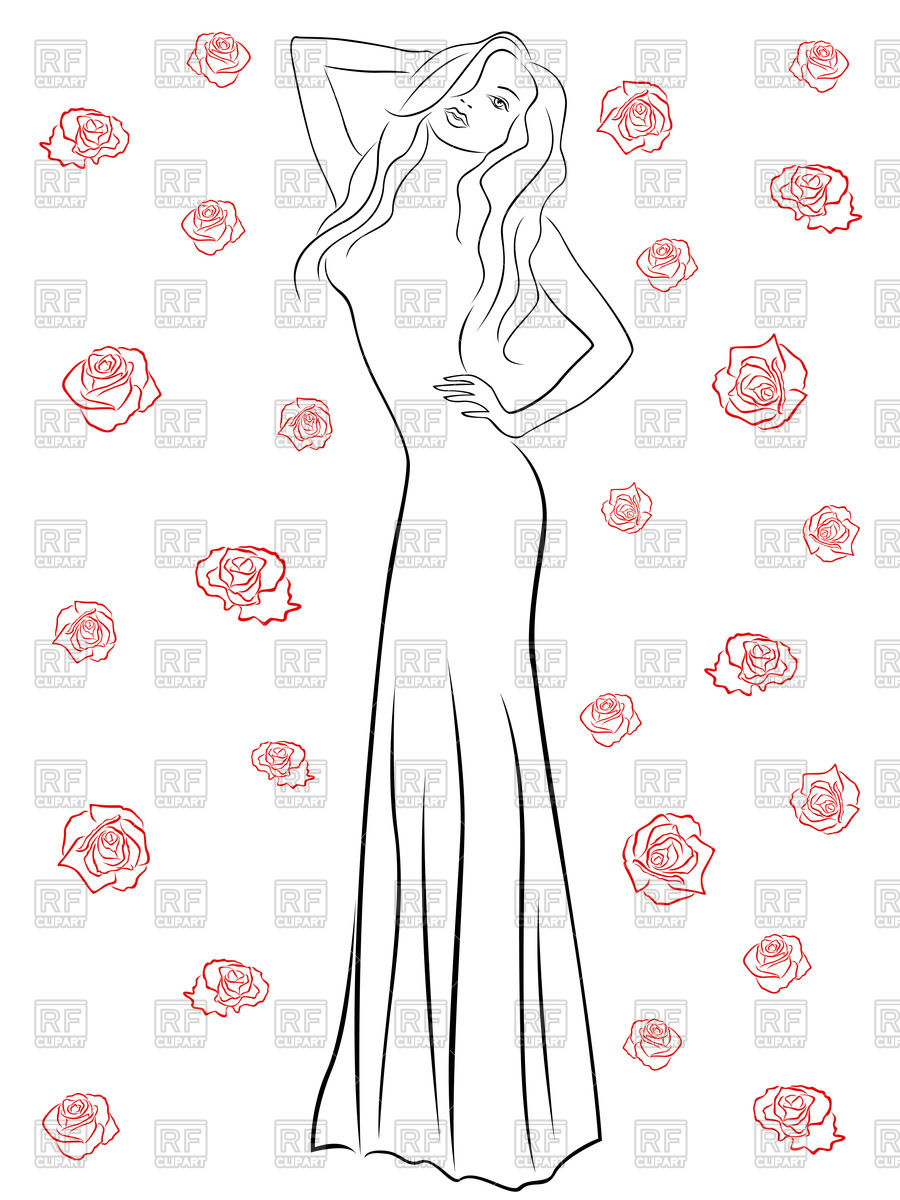 900x1200 Contour Of A Beautiful Lady In A Long Gown Among Red Roses Royalty