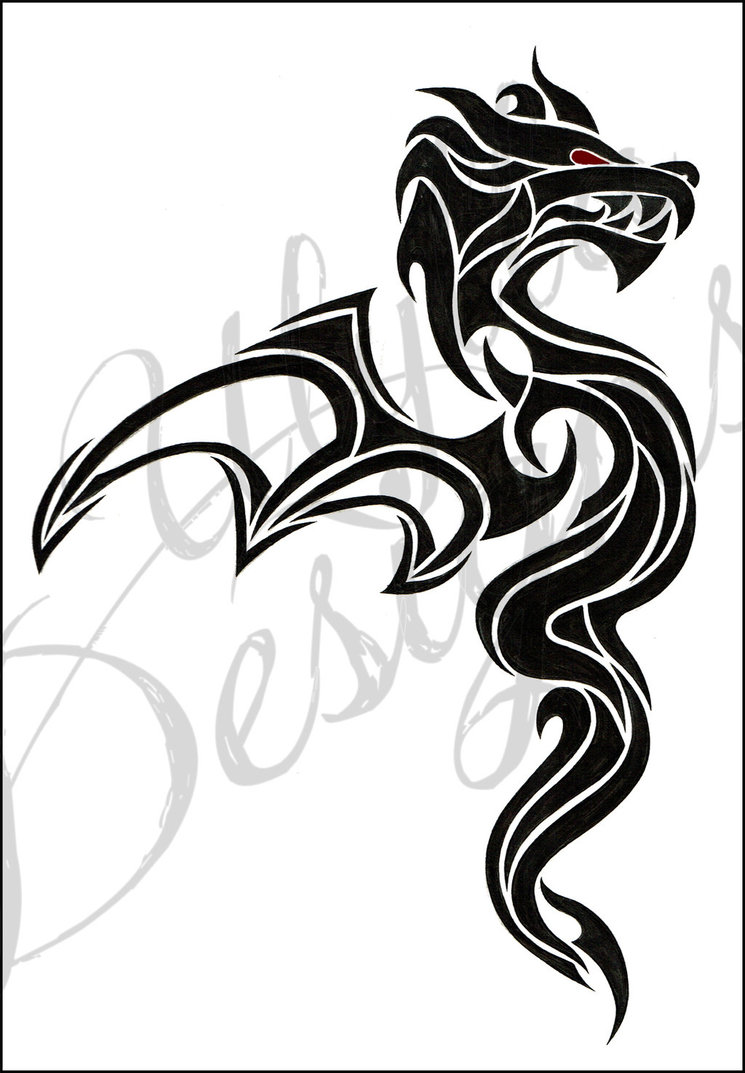 745x1073 Simple Tribal Dragon Tattoo Design With Red Eye By Ulylla