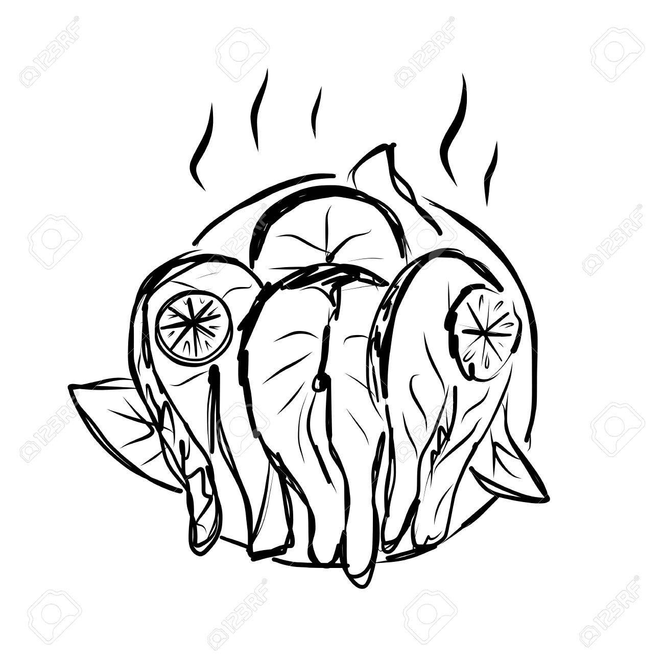 1300x1300 Red Fish Steak On Plate, Sketch For Your Design Royalty Free