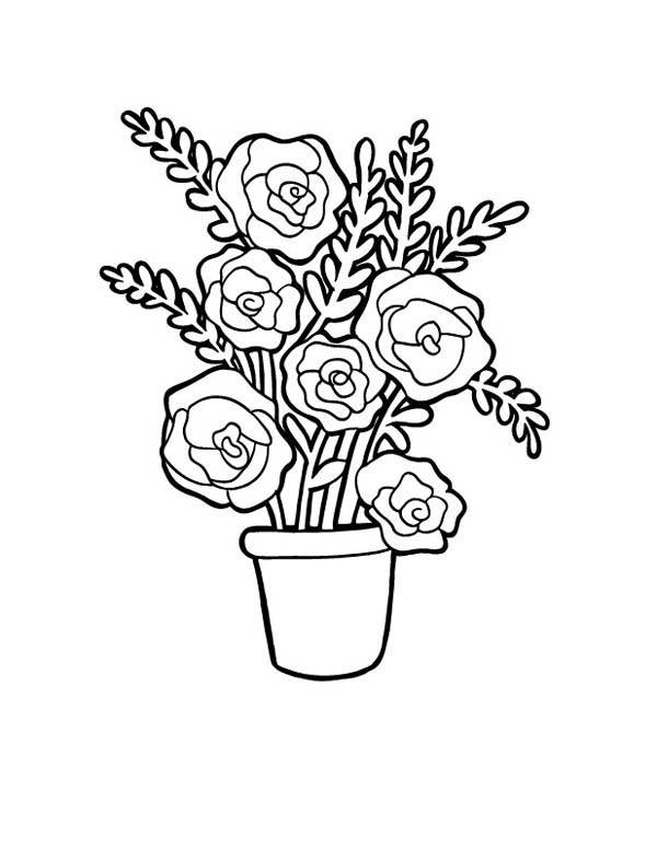 600x775 Red Roses In Vase For Flower Bouquet Coloring Page Color Luna