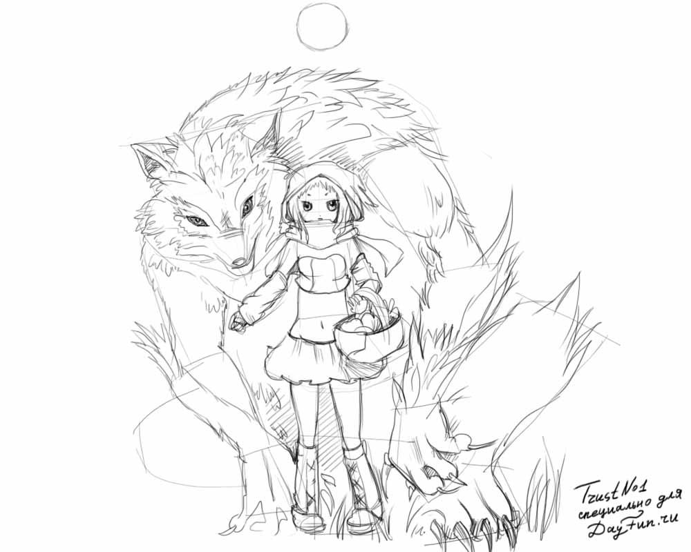 1000x800 How To Draw A Little Red Riding Hood Step By Step