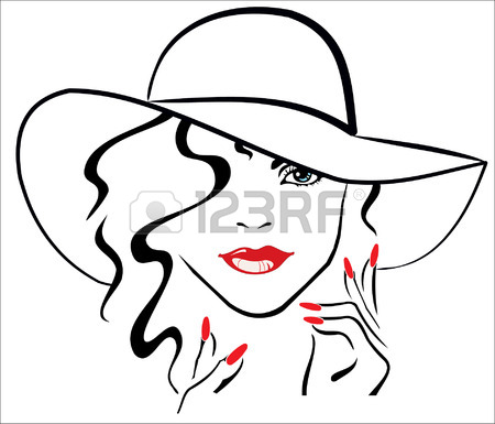 450x385 Woman With Red Lips And Red Nails Wearing Hat Royalty Free