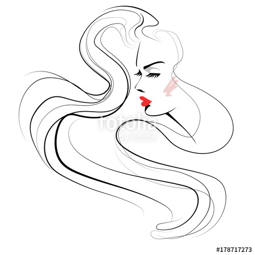 500x500 Woman Hair And Beauty Icon. Vector Illustration. Red Lips, Long