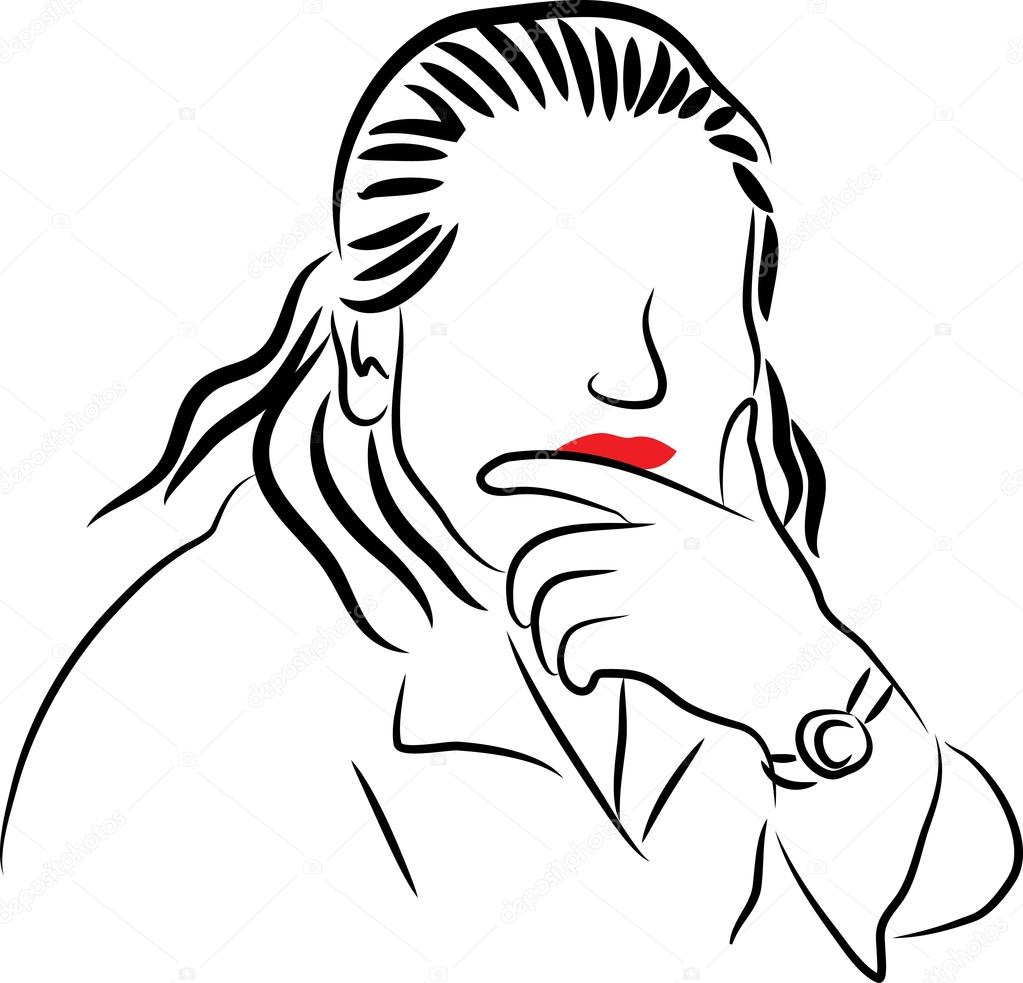 1023x983 Woman With Red Lips In Thought Stock Vector Prawny