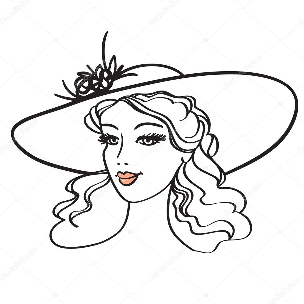 1024x1024 Beautiful Woman With Red Lips In Hat Stock Vector Prezent