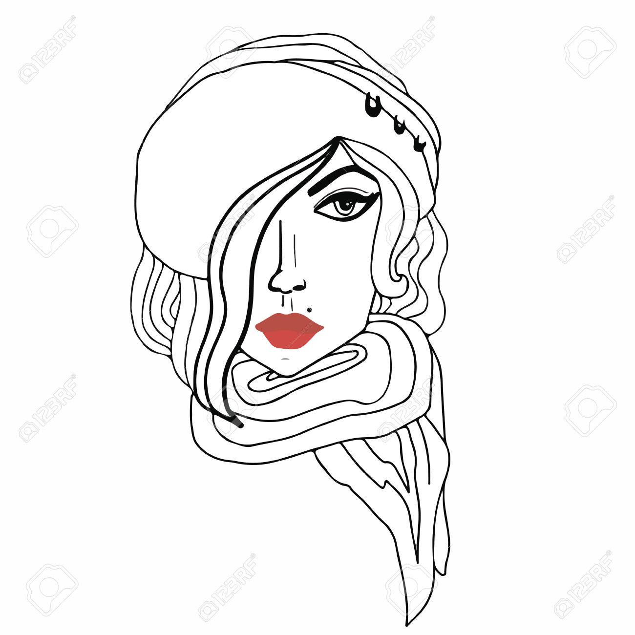 1300x1300 Black And White Portrait Of A Girl With Bright Red Lips Royalty