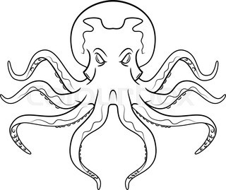 320x269 Giant Red Octopus On A White Background. Sea Monster Kraken