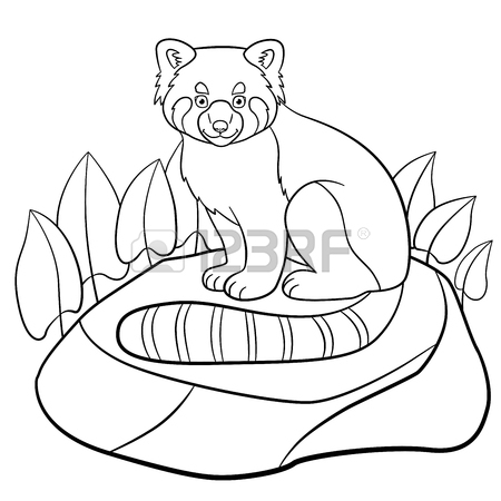 450x450 Coloring Pages. Little Cute Red Panda Stands In The Bamboo Forest