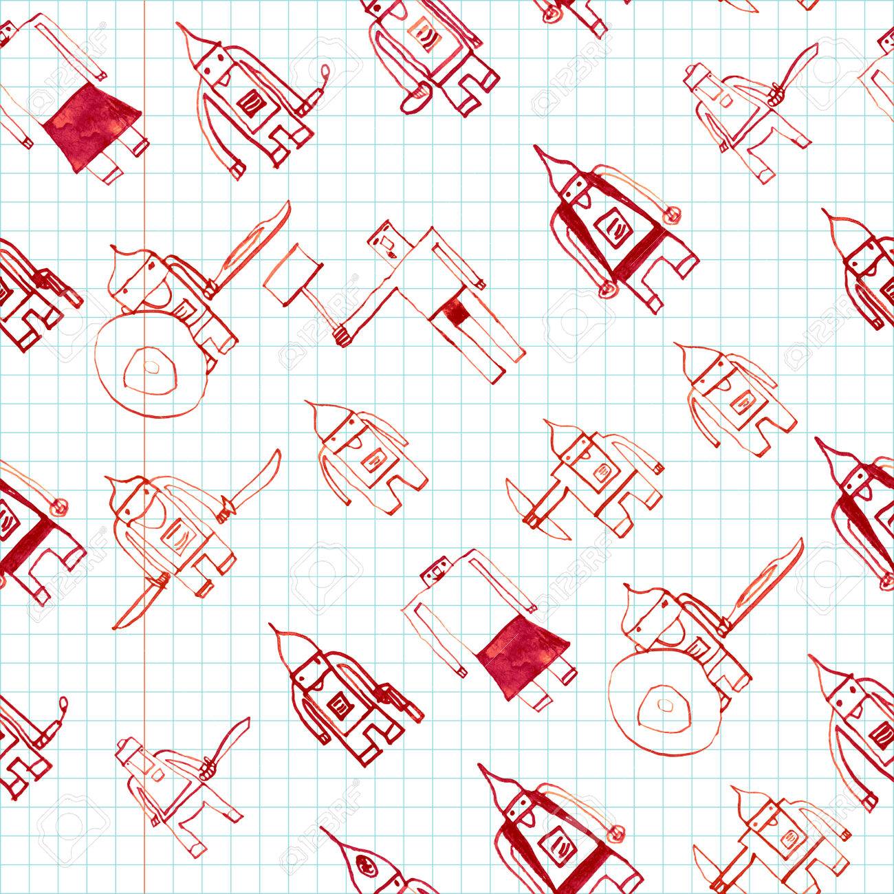 1300x1300 Hero Seamless Pattern. Adorable Child's Drawing With School Pen