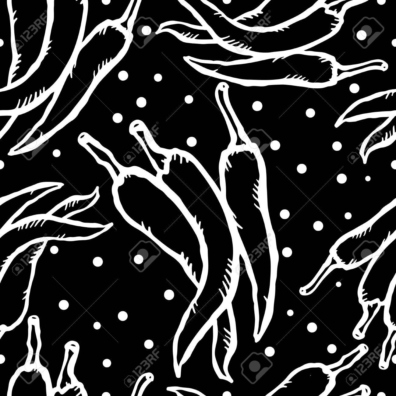 1300x1300 Seamless Pattern With White Hand Drawing Vegetables On A Black