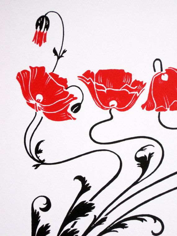 570x760 Art Nouveau Red Poppies