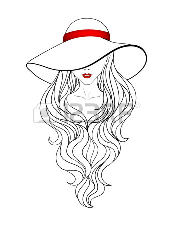 345x450 Young Girl In A Vintage Hat With Large Fields, Red Ribbon