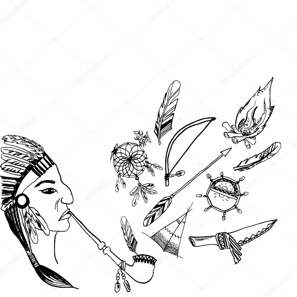 1024x1024 Set On The Indian Motives ( Red Skin Culture). Stock Vector