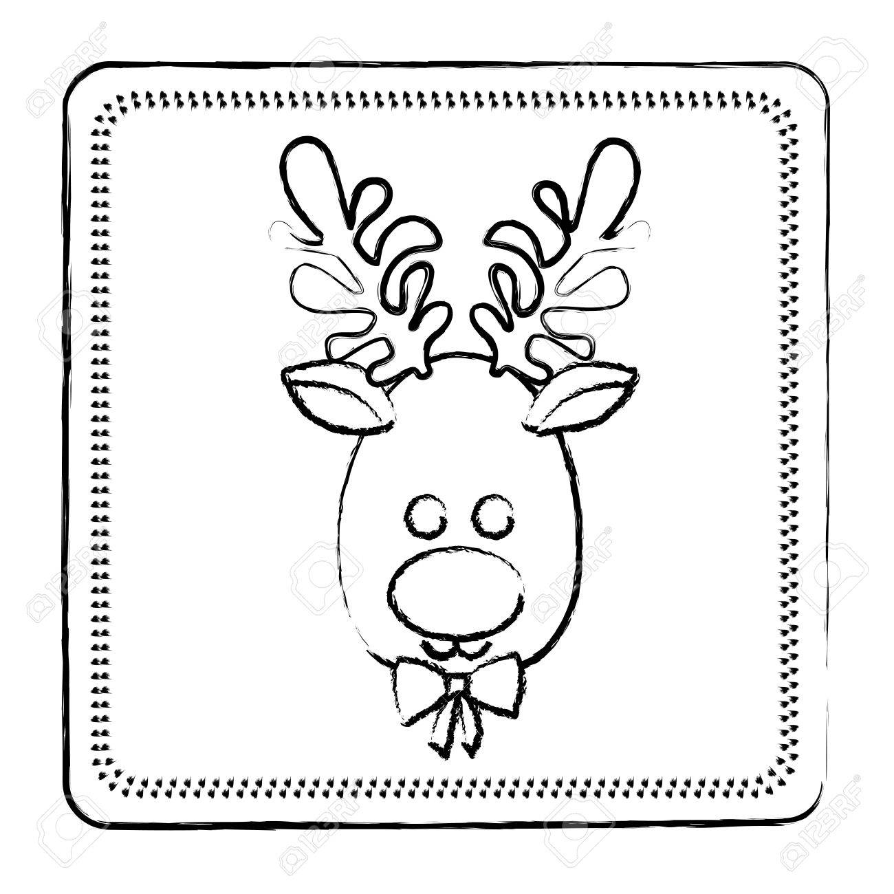 1300x1300 Sketch Frame Of Christmas Reindeer Face Vector Illustration