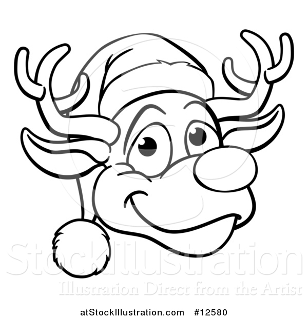 600x620 Vector Illustration Of A Black And White Happy Reindeer Face