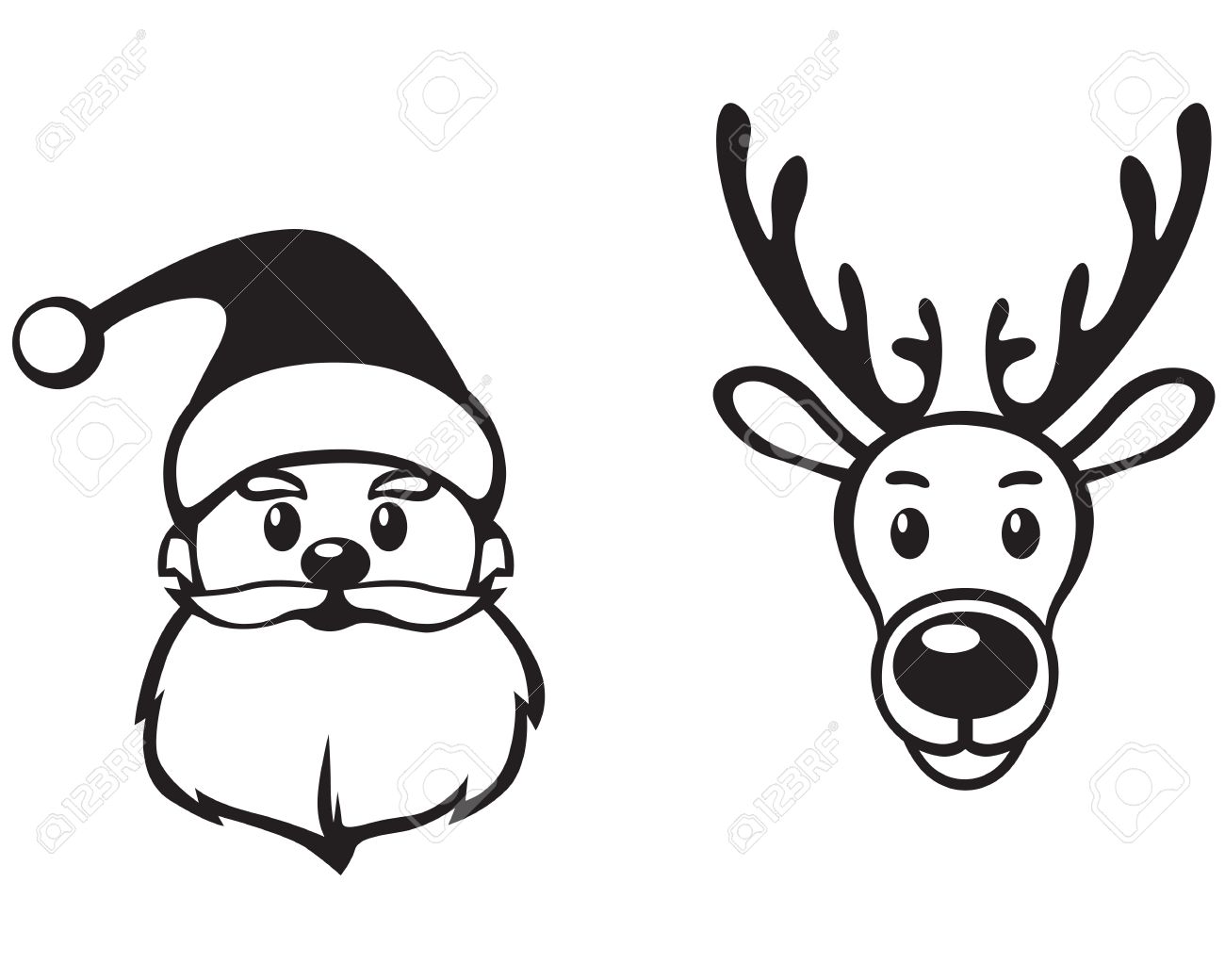1300x1040 Contour Image Face Of Santa Claus And Reindeer Rudolph Royalty