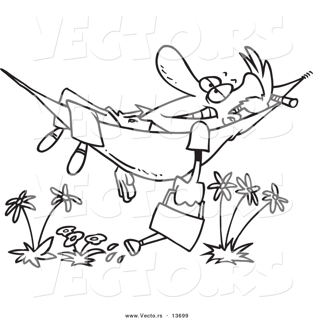 1024x1044 Vector Of A Cartoon Happy Man Relaxing In A Hammock And Watering