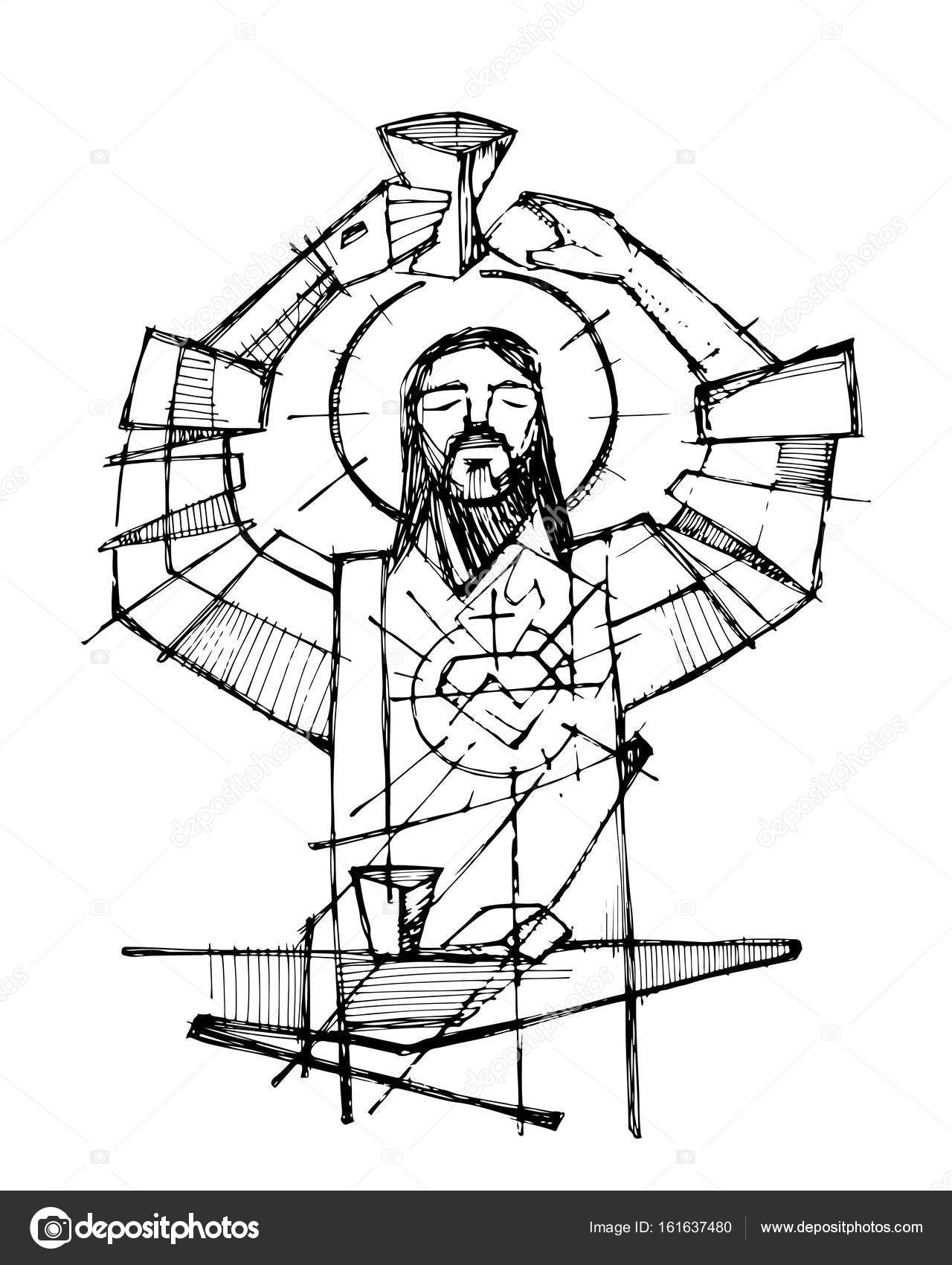 1280x1700 Jesus Christ And Eucharist Religious Symbols Stock Vector