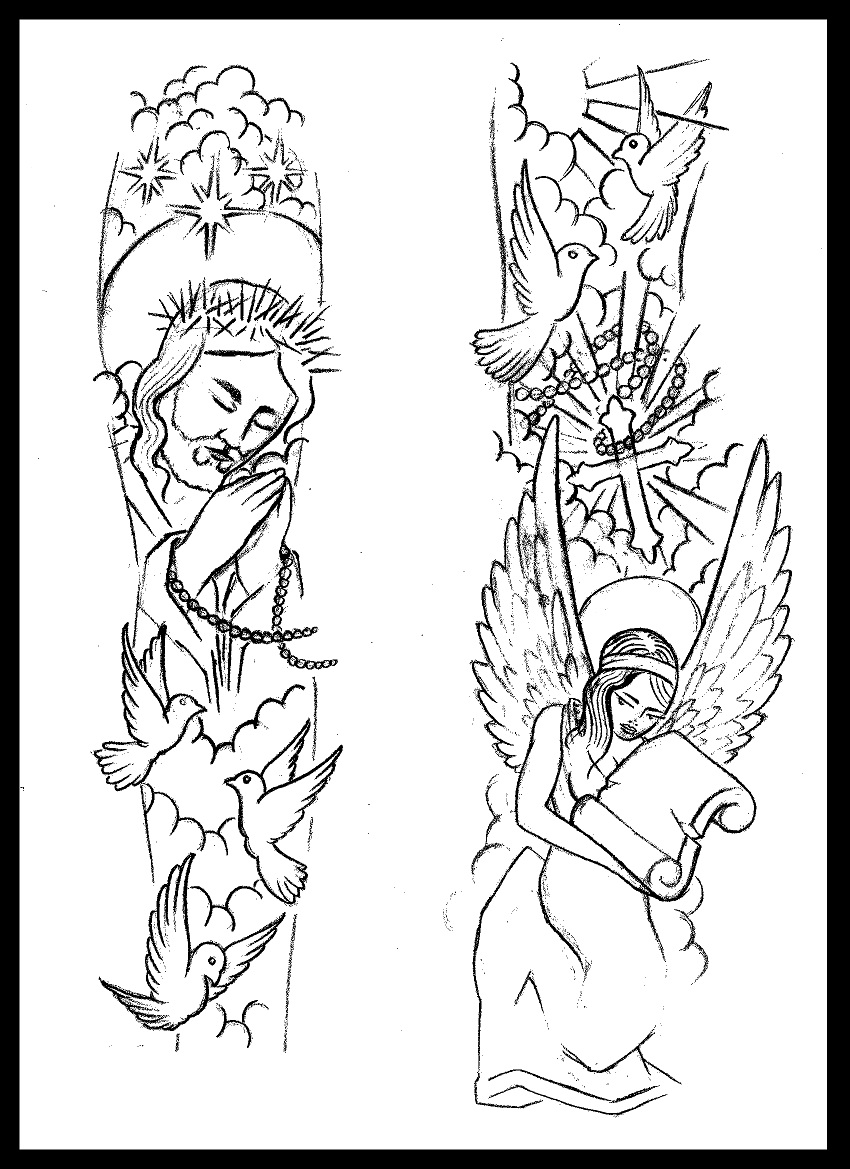 850x1169 Religious Sleeve Tattoo Design By Thirteen7s