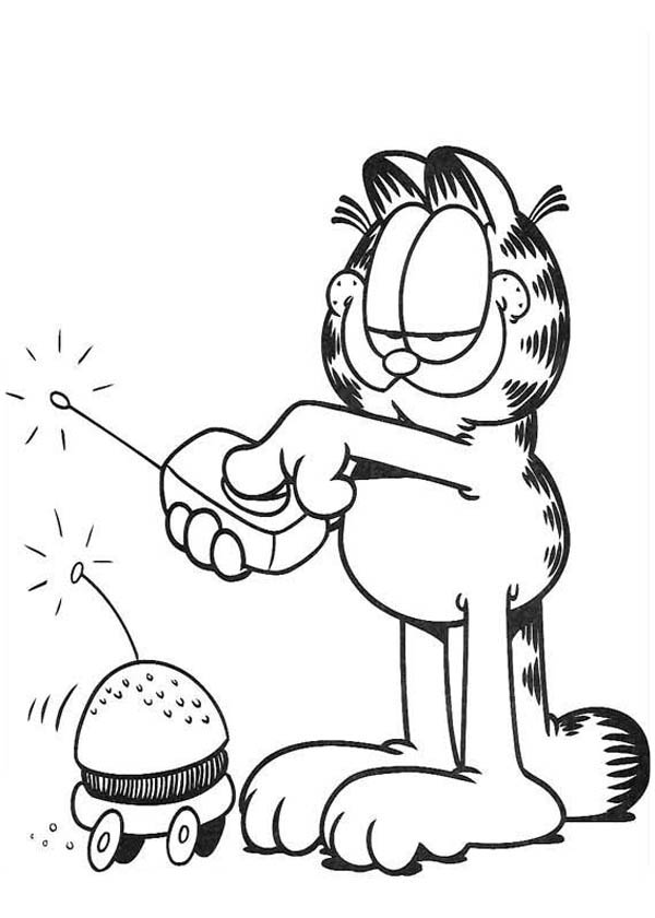 600x840 Garfield Playing Remote Control Hamburger Shaped Car Coloring Page
