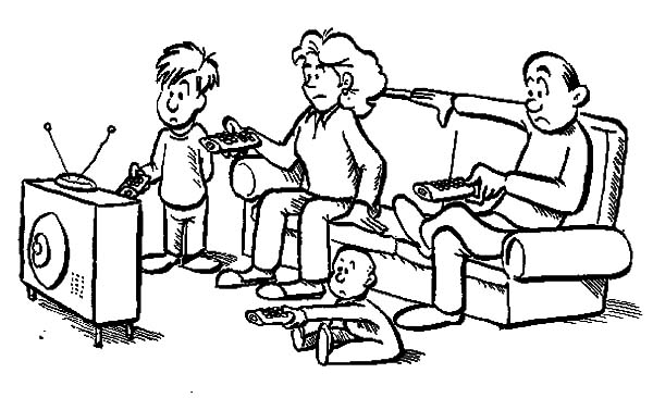 600x366 Joint Family Everybody Has Tv Remote Control Coloring Pages