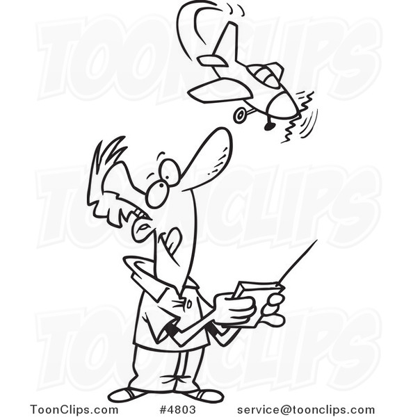 581x600 Cartoon Black And White Line Drawing Of A Guy Flying A Remote
