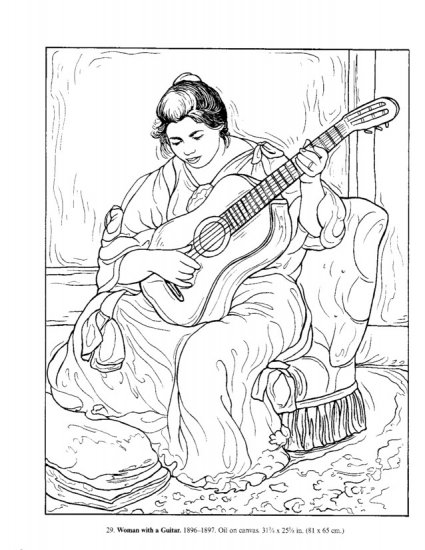 425x550 Icolor Masterpieces ~ Woman Playing The Guitar By Pierre Auguste